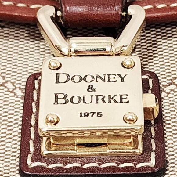 Dooney & Bourke BROWN LEATHER Logo Purse Bag Small Canvas Monogram Gold Used - Picture 12 of 16